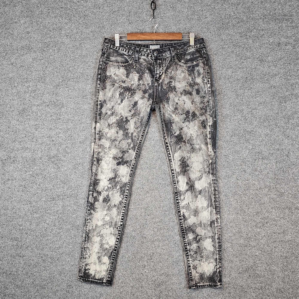 ReRock For Express Trendy‎ Distressed Skinny Jeans Embelished Black and Gray